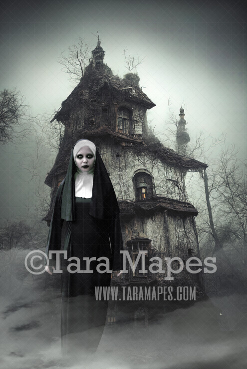 Halloween Digital Backdrop - Surreal Haunted House - Scary Dark Abandoned Halloween House - JPG File - Witch House - Halloween Digital Background