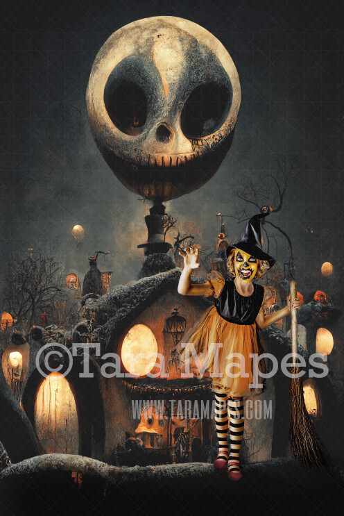 Halloween Digital Backdrop - Skeleton House - Surreal Skull Halloween Nightmare House - JPG File - Halloween Digital Background