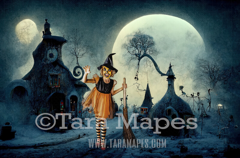 Halloween Digital Backdrop - Surreal Halloween Nightmare City - Quirky Fun Nightmare Street - JPG File - Halloween Digital Background