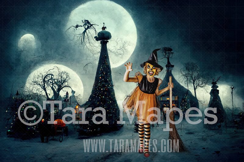 Halloween Digital Backdrop - Surreal Halloween Nightmare City - Quirky Fun Nightmare Street - JPG File - Halloween Digital Background