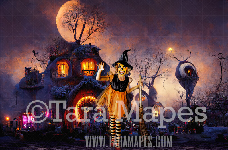 Halloween Digital Backdrop - Surreal Halloween Nightmare City - Quirky Fun Colorful Christmas Town - JPG File - Halloween Digital Background