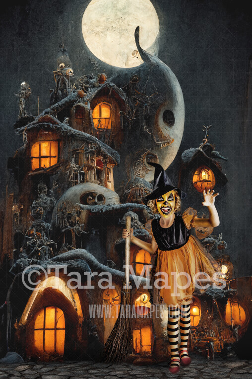 Halloween Digital Backdrop - Surreal Haunted House - Quirky Fun Nightmare Pumpkin Halloween House - JPG File - Witch House - Halloween Digital Background