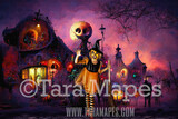 Halloween Digital Backdrop - Surreal Halloween Nightmare City - Quirky Fun Colorful Christmas Town - JPG File - Halloween Digital Background