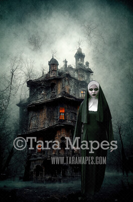 Halloween Digital Backdrop - Surreal Haunted House - Scary Dark Abandoned Halloween House - JPG File - Witch House - Halloween Digital Background