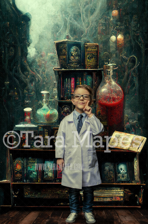 Halloween Digital Backdrop - Magic Potion Shop - Spell Books and Colorful Potion Shop - Wizard Shop - Witch Shop - JPG File - Halloween Digital Background