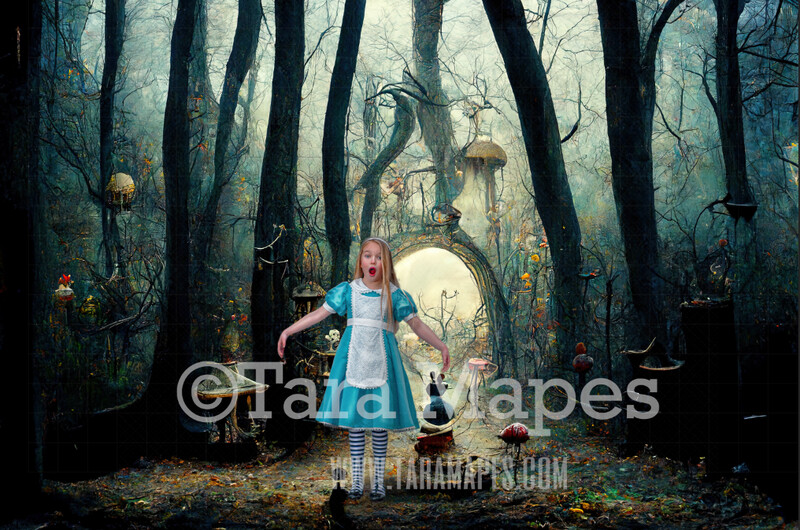 Alice Digital Backdrop - Wonderland Forest - Wonderland Enchanted Forest - JPG File - Wonderland Digital Background