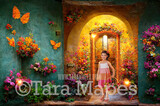 Magic Door Digital Backdrop - Spanish House with Magic Door with Butterflies- Magic Spell Door - Puerta Encanto (Charm Door) - Digital Backdrop Digital Background JPG file