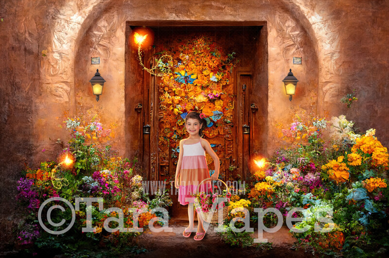 Magic Door Digital Backdrop - Spanish House with Magic Door with Butterflies- Magic Spell Door - Puerta Encanto (Charm Door) - Digital Backdrop Digital Background JPG file