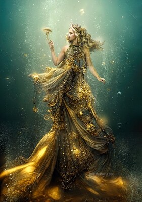 Mermaid Gown Digital Background - Gold Ethereal Surreal Mermaid Scene - Mermaid Underwater - Gown Underwater - Beautiful Mermaid Scene - JPG File Digital Background