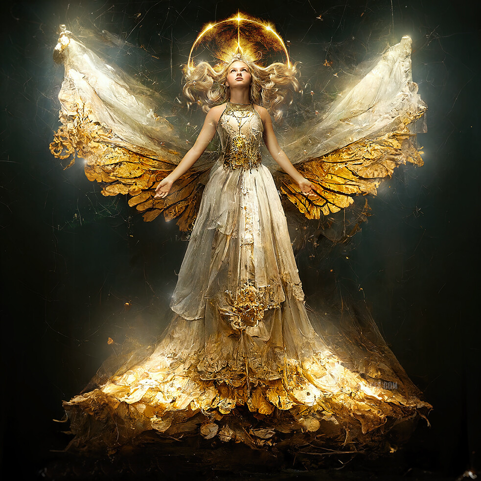 Angel Digital Backdrop - AI Angel Body with Wings - Glowing Celestial Heavenly Angel Body with Gold Wings Digital  - JPG File Digital Background