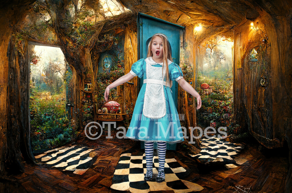 Alice Digital Backdrop - Wonderland Door - Wonderland Enchanted Room - JPG File - Wonderland Digital Background