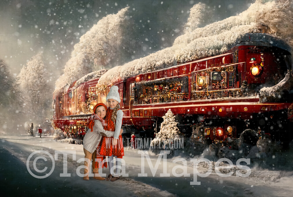 Christmas Train Digital Backdrop  - Holiday Express Train by Train Platform - Magical Christmas Train Side View- Christmas Train Digital Background Backdrop - Free Snow overlay