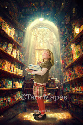 Library Digital Backdrop - Rustic Library with Light - Book Lover Digital Background Backdrop
