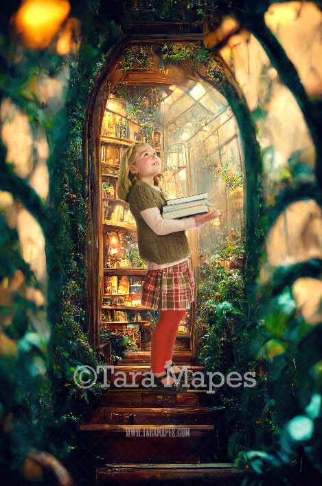 Library Digital Backdrop - Rustic Library with Light and Vines - Book Lover Digital Background Backdrop