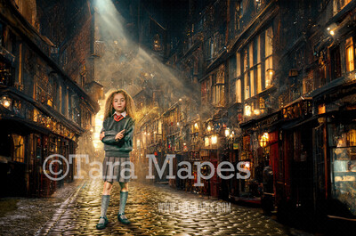 Wizard Digital Backdrop - London Street of Shops at Night - Magic Shop - Wizard Witch Digital Background / Backdrop