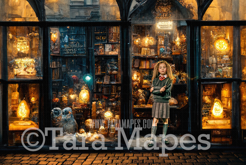 Wizard Shop Digital Backdrop - Wizards Shops London Street at Night - Magic Shop - Wizard Witch Digital Background / Backdrop