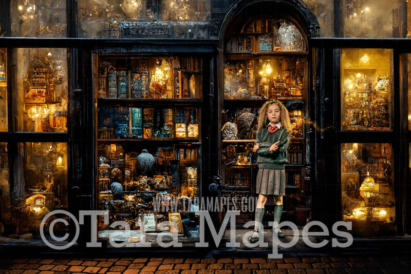 Wizard Shop Digital Backdrop - Wizards Shops London Street at Night - Magic Shop - Wizard Witch Digital Background / Backdrop