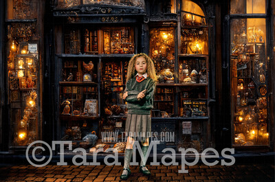 Wizard Shop Digital Backdrop - Wizards Shops London Street at Night - Magic Shop - Wizard Witch Digital Background / Backdrop