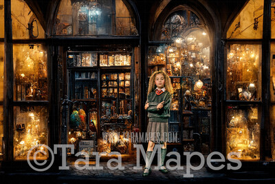 Wizard Shop Digital Backdrop - Wizards Shops London Street at Night - Magic Shop - Wizard Witch Digital Background / Backdrop