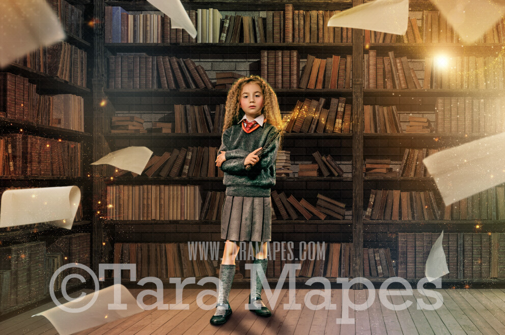Wizard Library - Magic Library - Floating Books in Wizard Scene - Digital Background / Backdrop