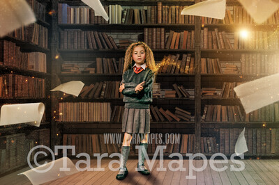 Wizard Library - Magic Library - Floating Books in Wizard Scene - Digital Background / Backdrop