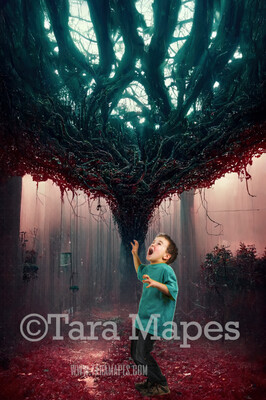 Halloween Digital Backdrop - Scary Underworld Scene - Dark Vines and Lights - Tentacles - Halloween Digital Background