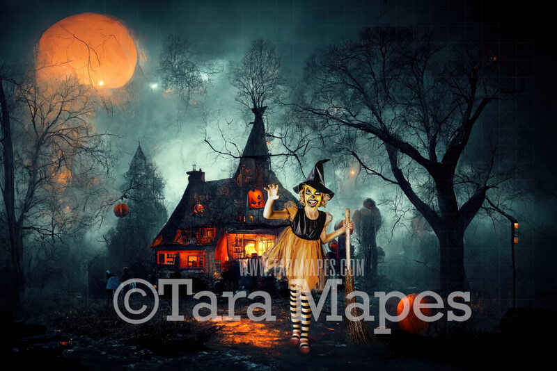Halloween Digital Backdrop - Surreal Halloween Party - Haunted Houses - Quirky Fun Halloween Party Graveyard- JPG File - Halloween Digital Background