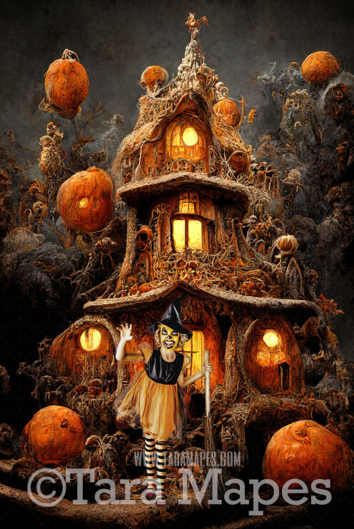 Halloween Digital Backdrop - Surreal Pumpkin Haunted House - Quirky Fun Pumpkin Halloween House - JPG File - Witch House - Halloween Digital Background