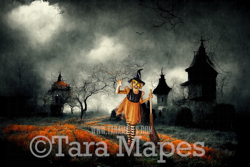 Halloween Digital Backdrop - Surreal Halloween Party Street Trick or Treat - Haunted Houses - Quirky Fun Halloween Scene - JPG File - Halloween Digital Background
