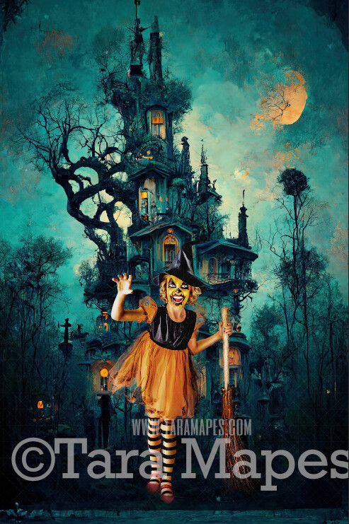 Halloween Digital Backdrop - Surreal Haunted House - Quirky Fun Halloween House - JPG File - Witch House - Halloween Digital Background