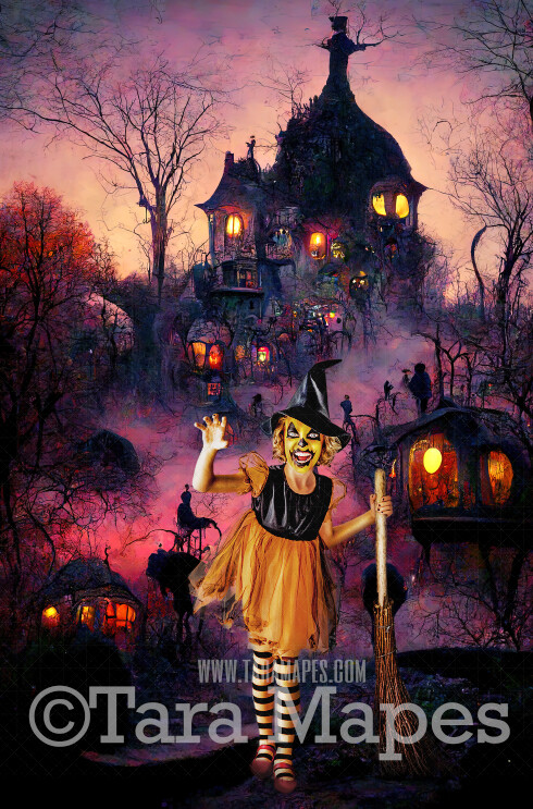 Halloween Digital Backdrop - Surreal Haunted House - Quirky Fun Halloween House - JPG File - Witch House - Halloween Digital Background