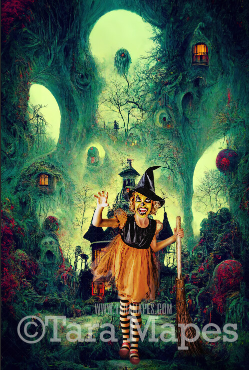 Halloween Digital Backdrop - Surreal Ghost House - Fun Haunted House - Quirky Fun Halloween House - JPG File - Witch House - Halloween Digital Background