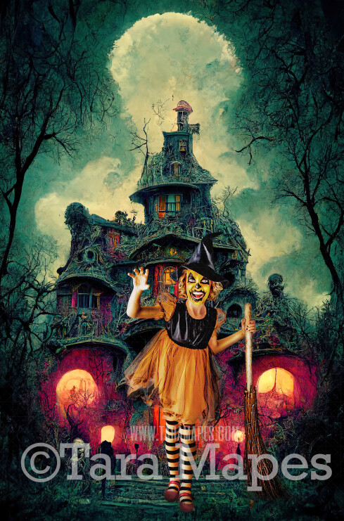 Halloween Digital Backdrop - Surreal Pirate House - Fun Haunted House - Quirky Fun Halloween House - JPG File - Witch House - Halloween Digital Background