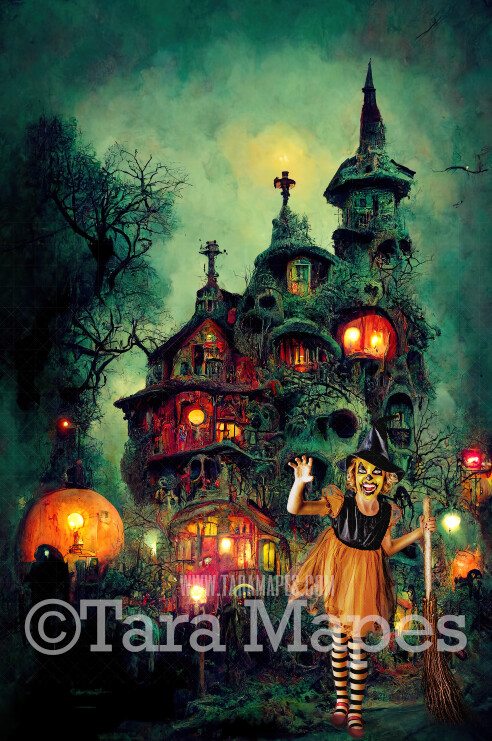 Halloween Digital Backdrop - Surreal Ghost House - Fun Haunted House - Quirky Fun Halloween House - JPG File - Witch House - Halloween Digital Background