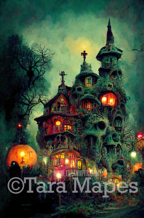 Halloween Digital Backdrop - Surreal Ghost House - Fun Haunted House -  Quirky Fun Halloween House - JPG File - Witch