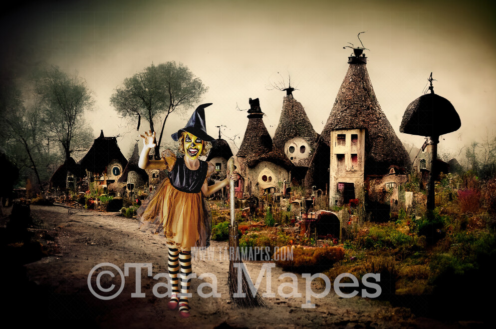 Halloween Digital Backdrop - Surreal Ghost Street - Fun Haunted House - Quirky Fun Halloween House - JPG File - Witch House - Halloween Digital Background