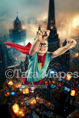 Superhero Digital Backdrop - Superhero City Scene - City at Night - Super Hero Digital Background