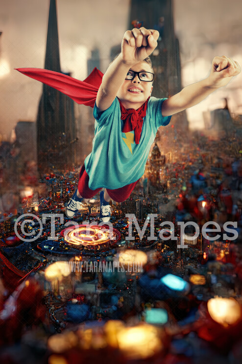 Superhero Digital Backdrop - Superhero City Scene - City at Night - Super Hero Digital Background