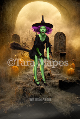 Halloween Digital Backdrop - Spooky Path with Graveyard and Haunted House - JPG File -  Halloween Digital Background
