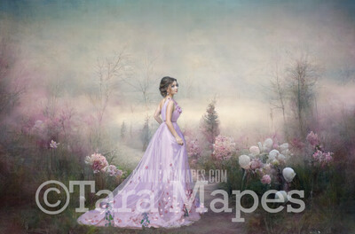 Pastel Forest Path Digital Backdrop - Ethereal Hazy Pastel Path - Soft Dreamy Nature Forest Path Digital Background