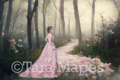 Pastel Forest Path Digital Backdrop - Ethereal Hazy Pastel Path - Soft Dreamy Nature Forest Path Digital Background