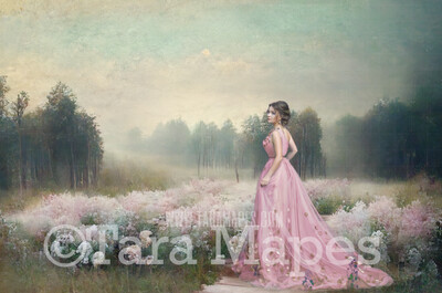 Pastel Forest Path Digital Backdrop - Ethereal Hazy Pastel Path - Soft Dreamy Nature Forest Path Digital Background