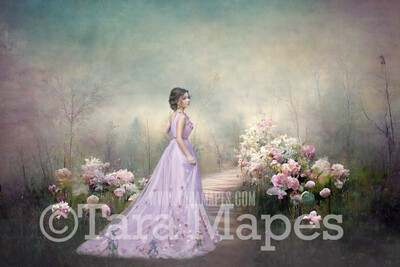 Pastel Forest Path Digital Backdrop - Ethereal Hazy Pastel Path - Soft Dreamy Nature Forest Path Digital Background