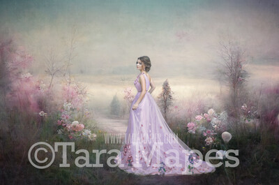 Pastel Forest Path Digital Backdrop - Ethereal Hazy Pastel Path - Soft Dreamy Nature Forest Path Digital Background