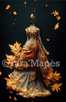 Fall Gown Body Digital Backdrop - Autumn Gown Body with Leaves - JPG File Digital Background