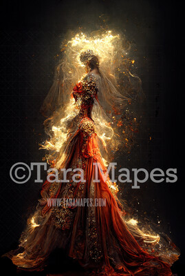 Fire Queen Body Digital Backdrop - Fire Queen Body in Red Gown with Fire - JPG File Digital Background