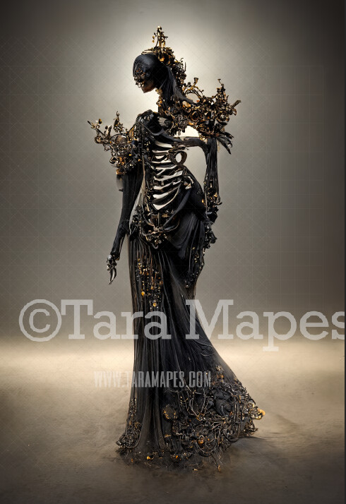 Skeleton Gown Body Digital Backdrop - Skeleton Body in Black Gown - JPG File Digital Background