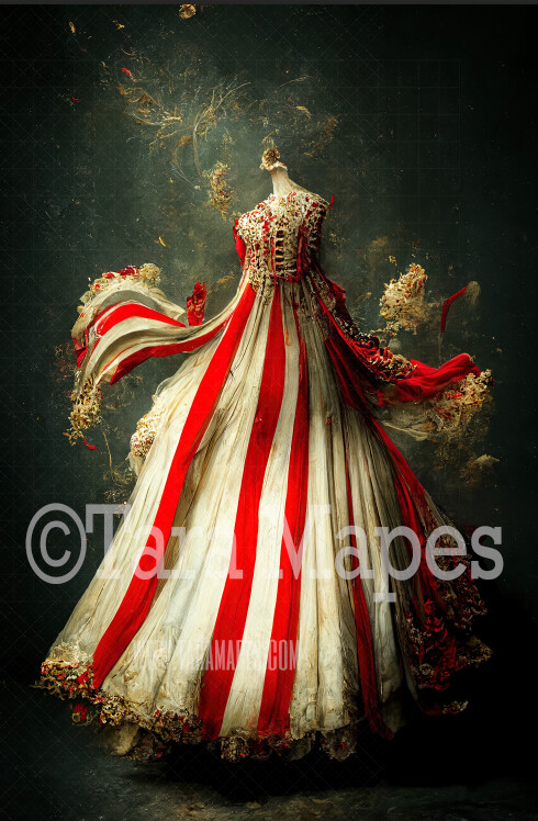 Carnival Gown Body Digital Backdrop - Red and White Stripes Vintage Carnival Circus Gown - JPG File Digital Background