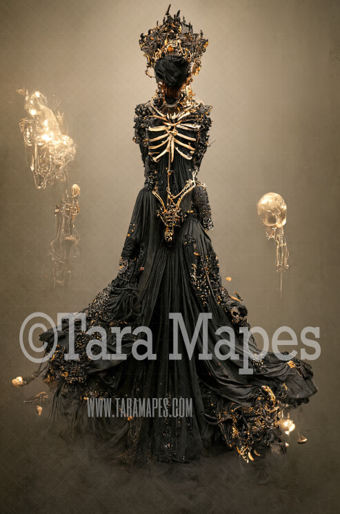 Skeleton Gown Body Digital Backdrop - Skeleton Body in Black Gown - JPG File Digital Background