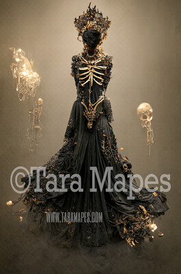 Skeleton Gown Body Digital Backdrop - Skeleton Body in Black Gown - JPG File Digital Background